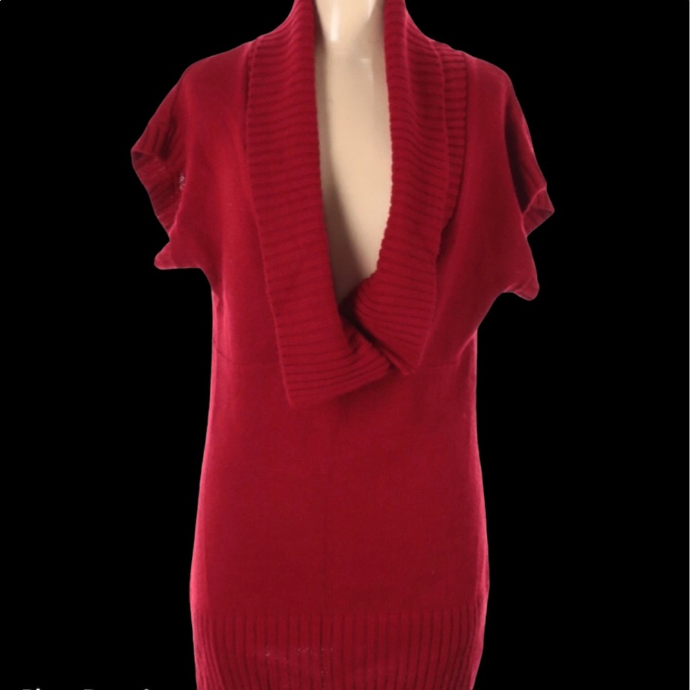Red short sleeved casual sweater dress.